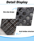 Close-up of Six Pack Black Plastic Pallets With Ventilation Grid, 11.8 By 23.6 By 1.18 Inches, non-slip and bridged structure detail