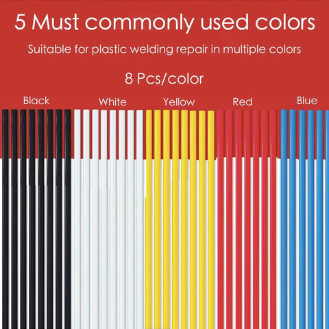 HDPE Plastic Welding Rods Kit With 40 Flat Repair Rods 9.8 Inches Long in five colors for multi-purpose repairs