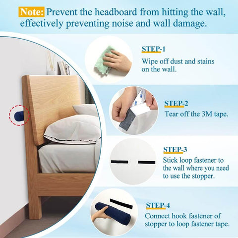 Steps to install Headboard Bumper Stoppers For Wall Protection And Chill Sleep, Keeps Wall Safe And Your Frame Quiet, with 3M tape.