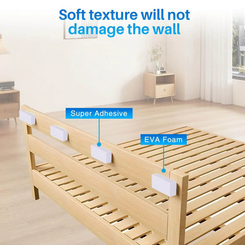 40 Piece Headboard Wall Protector Set With 15Mm And 5Mm Thick Cushions, installed on wooden bed to prevent wall dings.