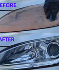 High-purity cerium oxide glass polishing powder application on car headlight showing before and after scratch removal results