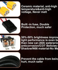 Details of Two Headlight Wiring Harness Kit With H4 Relay for 9003 6054 H6054 LED headlights, highlighting components and materials