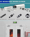 Components of Heavy Duty Automatic Door Closer With Smooth Soft Close And No Slam Hydraulic Mechanism on display.
