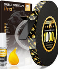 Pro Plus Heat Resistant Heavy Duty Foam Tape Double Sided Mounting Tape For Indoor Outdoor Use Automotive LED Strip Weatherproof Removable No Residue Super Strong Bond That Sticks Through Heat Garage Or Workshop Point Four Inch By Nineteen Seven Feet roll with packaging and adhesion promoter bottle.