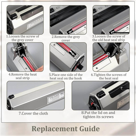 Replacement guide for 10 Pack Heat Sealer Replacement Strips For Impulse Sealers with nylon cloths and heavy duty parts.
