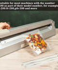 10 Pack Heat Sealer Replacement Strips For Impulse Sealers with bag of dried fruit, nylon cloth visible, on a machine