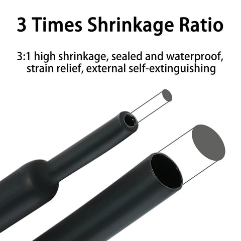 Heat Shrink Tubing Kit With Adhesive Lined 3 To 1 Shrink Ratio For Marine Grade Industrial Use close-up showing shrinkage ratio