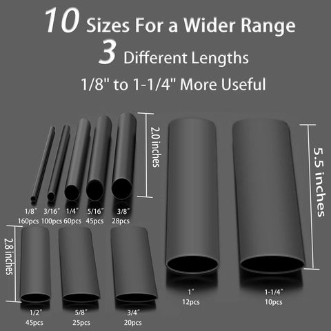 Heavy Duty Heat Shrink Tubing Kit With Ten Sizes And Five Hundred Five Pieces For Wiring And Marine Projects Three To One Shrink