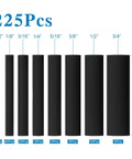 UL Listed 225 Pcs Heat Shrink Tubing Kit with Length Three Point Four Five Inches Three To One Shrink Ratio Eight Sizes