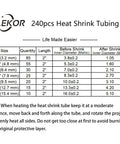 Chart of the Heat Shrink Tubing Kit With Adhesive Lined 3 To 1 Shrink Ratio For Marine Grade Industrial Use 240 Piece Set