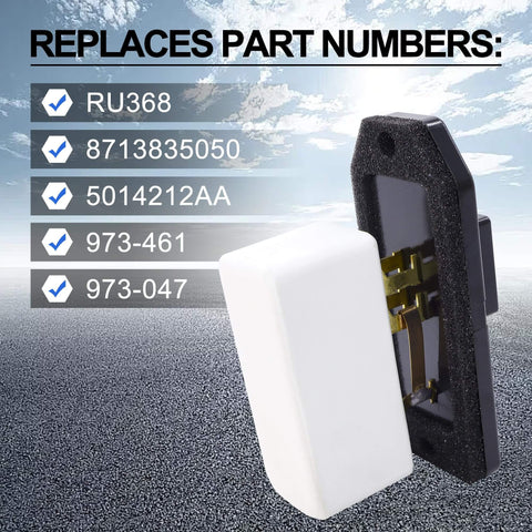 Heater Blower Motor Resistor For Jeep Grand Cherokee 2000 2004 And Dodge Viper 2003 2010 HVAC Replacement Part HiSport 5014212AA 973047 RU368 CR160 3A1103 Compatible With OEM Climate Control And Easy Install with part numbers displayed