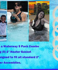 Hot Tub Heater Gasket Replacement O Ring Kit 2 Inch 7114030B Set Of 4 Balboa Gecko Compatible shown with pool scenes and gaskets