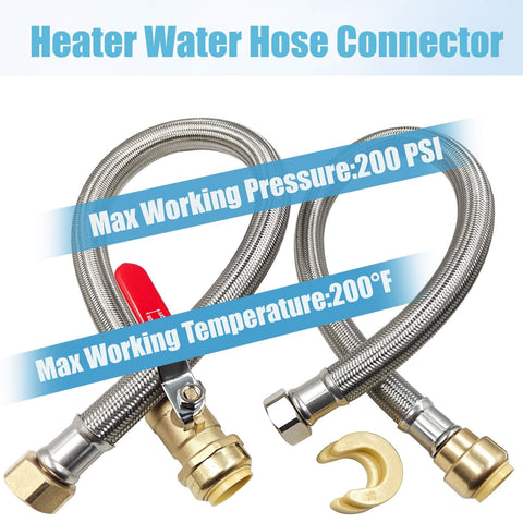 Three Quarter Inch Ball Valve Water Heater Hose Connector Set With Stainless Steel Braided Flexible Design For Quick Install Push