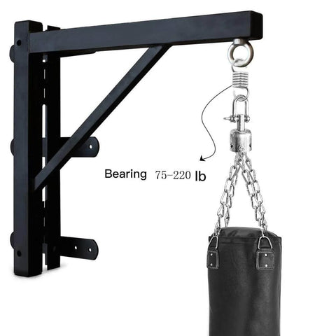 Beefed Up Heavy Bag Spring Shock Absorber For Boxing And MMA Training Cuts Bag Swing And Noise By Up To Seventy Five Percent Keeps Your Mounts Safe Fits 75 To 220 Lb Bags Top Or Bottom Mount 4.6 Inch shown installed with heavy bag on wall bracket.