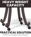 Furniture with brass stem casters with 2-inch rubber wheels, showcasing mobility and support for tables and chairs.