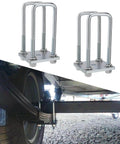 Heavy-duty 1/2 inch U bolts, 6 5/16 inch long, designed for 2x3 boat trailer axles and leaf springs; zinc-coated for corrosion resistance