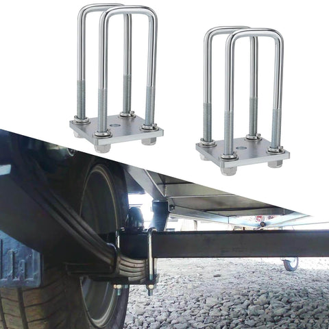 Heavy-duty 1/2 inch U bolts, 6 5/16 inch long, designed for 2x3 boat trailer axles and leaf springs; zinc-coated for corrosion resistance