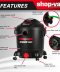 Heavy Duty 12 Gallon Wet Dry Vacuum With Built In Water Pump 5.0 Peak HP 2.5 Inch Diameter features and design details