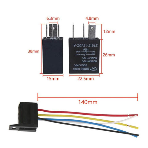 Heavy Duty 12V 30A SPDT Car Relay Socket 5 Pin Waterproof Harness Plug electrical diagram and wiring dimensions