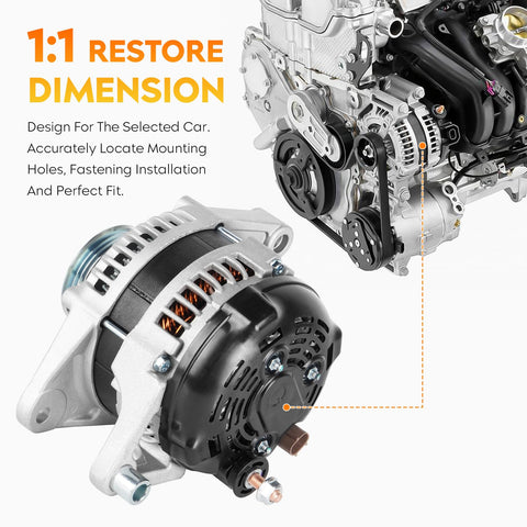 New Beefed Up Heavy Duty 12V Alternator For Ram 1500 2002 2003 5.9L And Ram 2500 3500 2002 5.9L 8.0L Durango 2001-2003 5.9L 136A Replacement With 56029701AA 421000-0111 421000-0113, shown with car engine for fitment reference.