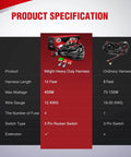 Comparison chart of Heavy Duty 12V Off Road LED Light Bar Wiring Harness Kit with 10 foot 12AWG wire and 3 pin rocker switch
