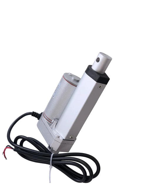 Heavy duty DC linear actuator with 2 inch stroke and 750N load capacity shown on white background.