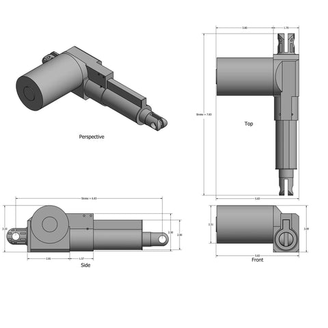 Technical diagram of Heavy Duty 400 Pound 12V Rod Actuator With 6 Inch Stroke Smooth And Quiet Operation Built In Limit Switches IP43 Rated