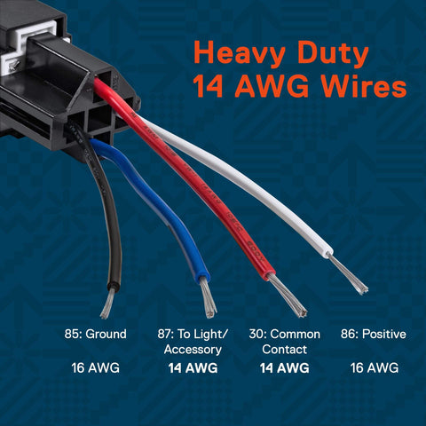 Detailed view of 14 AWG wires in 6 Pack 4 Pin 12V Bosch Style Fused Relay Switch Kit With 30A Fuse And Interlocking Harness Socket Holder