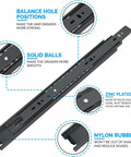2 Pack 16 Inch Drawer Slides Side Mount Rails Heavy Duty Full Extension Ball Bearing Draw Slides with balance holes and zinc plating