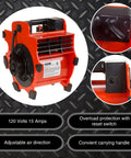 Heavy Duty 1600 Watt Blower Fan With 3 Speeds And 4 Angle Adjustments For Basements Cars And Garages Portable 120V Air Mover