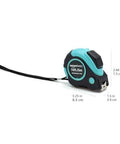 Heavy Duty Tape Measure - 16 ft / 192 in, Turquoise, with dimensions and impact-resistant case.