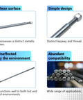 Four images demonstrating features of the Beefed Up Heavy Duty 1 Inch Diameter 40 Inch Steel Axle Rod with close-ups and key details.