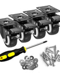 2" Caster Wheels Set of 4, Heavy Duty with Brake - Locking Polyurethane (PU) No Noise Swivel Plate Casters, Pack of 4.