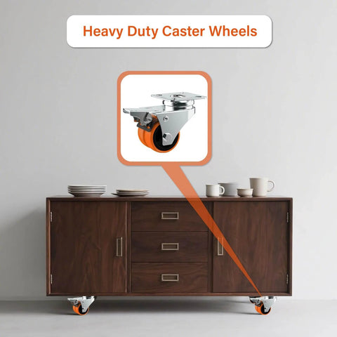 2 inch caster wheels set of 64, heavy duty double wheeled orange TPE casters with brake on furniture