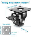 2-Inch Heavy Duty Castors Wheels 2200 LBS, showing swivel caster with brake and dimensions, corrosion-resistant nylon material