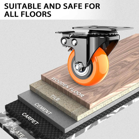 2 inch heavy duty caster wheels set of 4 with locking brakes silent swivel casters polyurethane wheels for all floors