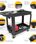 Heavy Duty 2 Shelf Service Cart MaxWorks 80855 With 500 Lb Capacity Polypropylene Utility Cart For Garage And Workshop with Deep Trays
