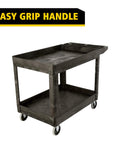 Heavy Duty 2 Shelf Utility Cart With Lipped Shelves And Ergonomic Handle, 500 Lb Capacity, Black Rolling Service Cart