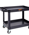 Heavy Duty 2 Shelf Utility Cart With 550 Lb Capacity And 360 Degree Swivel Wheels With Brakes, Large Lip Shelf, Ergonomic Handle