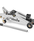 Heavy Duty 2 Ton Floor Jack With Safe Hydraulic Lift For Cars Portable Car Jack 4.9 To 11.8 Inch Lift 3800 Lb Capacity With Built In Safety Bypass Valve And Easy Maneuverability On Two Large Steel Casters TONDA on a white background.