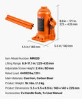 Heavy Duty 20 Ton Hydraulic Bottle Jack With 7.5 To 14 Inch Lift Range All Welded Construction Three Section Long Handle