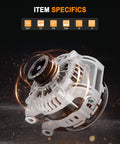 Beefed-Up Replacement Alternator For Dodge Charger Challenger And Chrysler 300 with 220A output visible on black background.