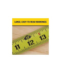 Close-up of Heavy Duty Tape Measure, 25-Foot (33-725) showing large, easy-to-read markings at the 12-foot mark on wooden surface.