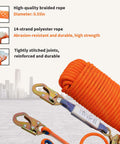 Rock Solid Heavy Duty Fall Protection Rope Kit 25 Ft With Durable Braided Polyester Line Vertical Roofing Grab Snap Hook And Shock Absorber Restraint System For Safe Roofing Work Wear Resistant And Easy To Install