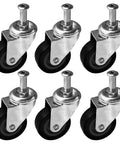 Heavy Duty 2 Inch Swivel Caster Wheels Set Six Pack For Creeper Service Cart And Stool Post Mount Threaded Post Three Eighths By Five Sixteenths Three Quarter Inch Wheel Width 3.7 Inch Overall Height Non Marking Polyurethane Includes Splint Nuts And