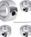 Heavy Duty 4 Piece 3/4 Inch Bore Shaft Collar Set Zinc Plated With Solid Steel Style And Secure Set Screws shown with hex wrench