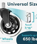 Heavy Duty 3 Inch Rubber Caster Wheels, 5 Pack Universal Furniture & Office Chair Casters with 11mm Stem, 3 inch wheel size