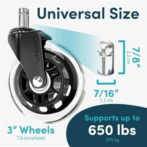 Heavy Duty 3 Inch Rubber Caster Wheels, 5 Pack Universal Furniture & Office Chair Casters with 11mm Stem, 3 inch wheel size