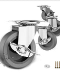 3" Caster Wheels Set of 4 - Heavy Duty Swivel Plate Casters with Rubber Wheels, Locking Brake Castors for Furniture, Carts, and Workbench