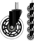 Heavy Duty 3 Inch Rubber Caster Wheels, 5 Pack Universal Furniture & Office Chair Casters with 11mm Stem, side view